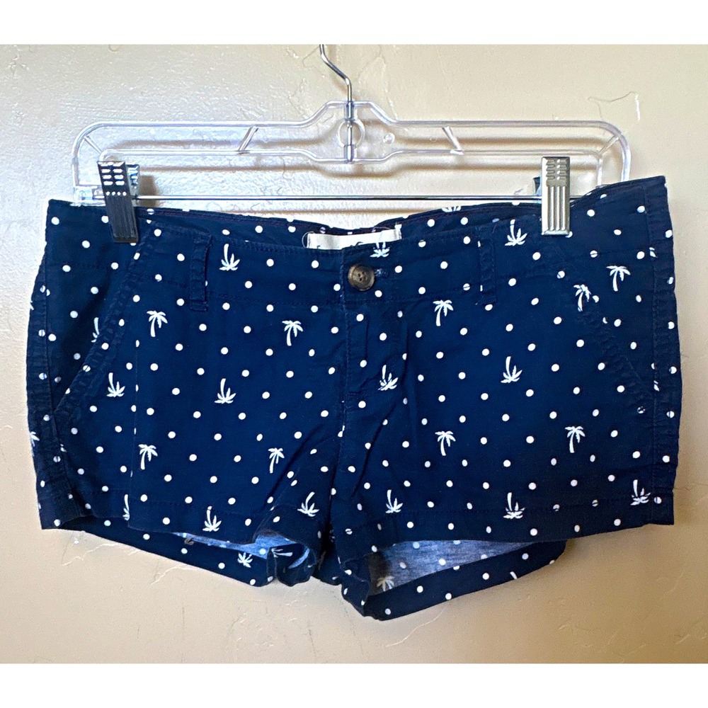 Hollister Women’s Shorts Size 5 W27 Blue/White Polka Dot Palm Flat Front Button
